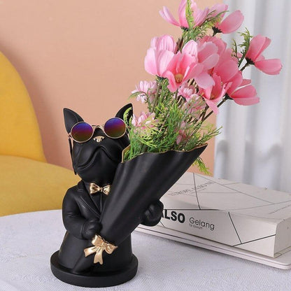 French Bulldog Resin Flower Vase with Bouquet Cone, view 11