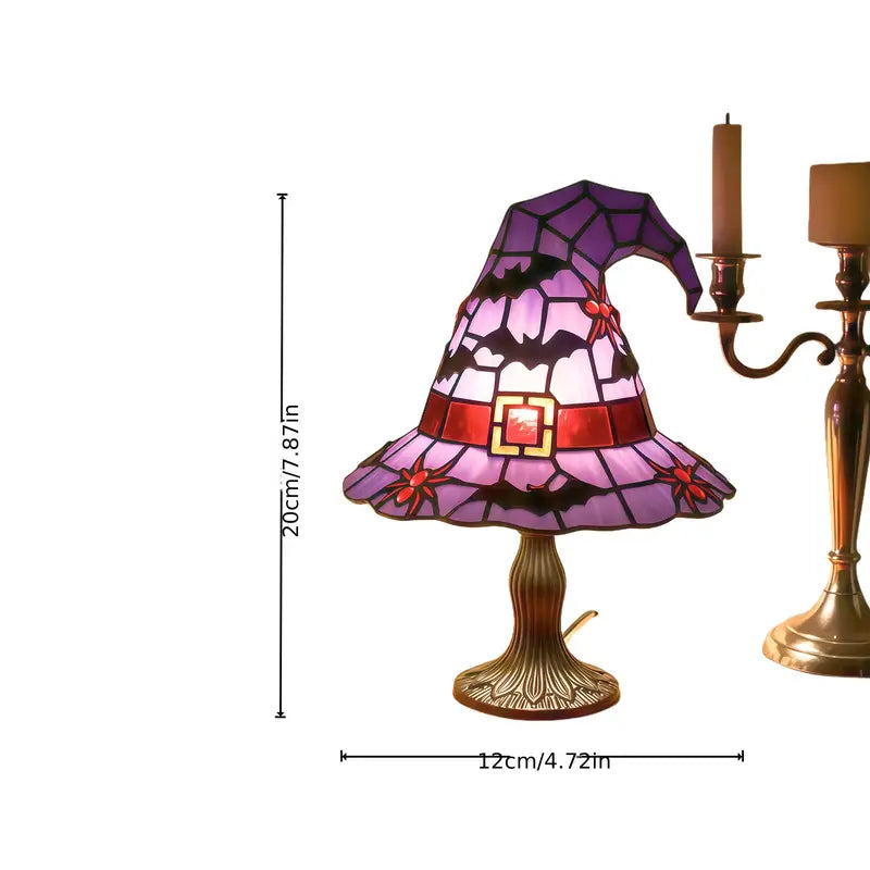 Stained Glass Witch Hat Lamp, Bat or Skull, view 6