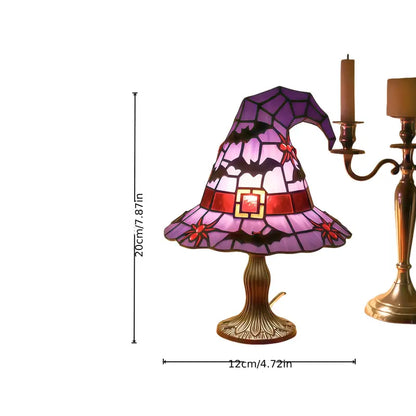 Stained Glass Witch Hat Lamp, Bat or Skull, view 6