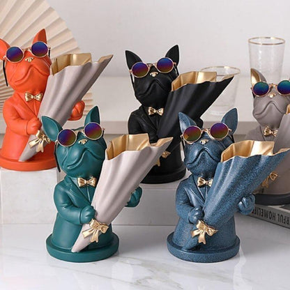 French Bulldog Resin Flower Vase with Bouquet Cone, view 2