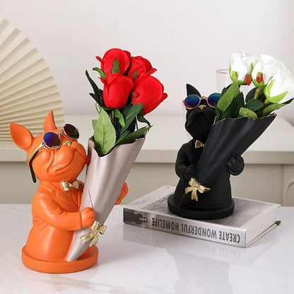 French Bulldog Resin Flower Vase with Bouquet Cone, view 9