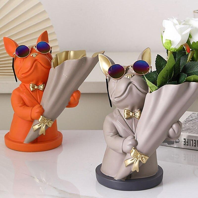 French Bulldog Resin Flower Vase with Bouquet Cone, view 5