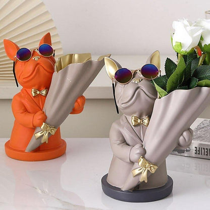 French Bulldog Resin Flower Vase with Bouquet Cone, view 5