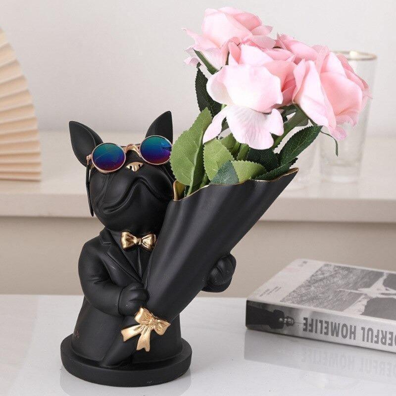 French Bulldog Resin Flower Vase with Bouquet Cone, view 3