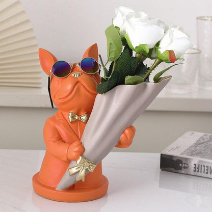 French Bulldog Resin Flower Vase with Bouquet Cone, view 6