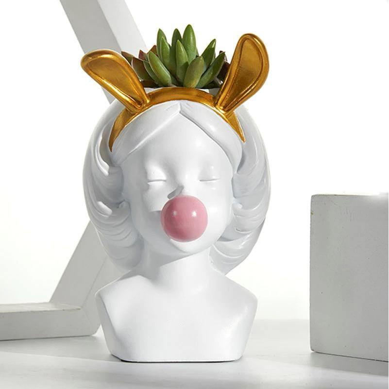 Bubblegum Girl Bust Planter with Cat or Bunny Ears, view 12