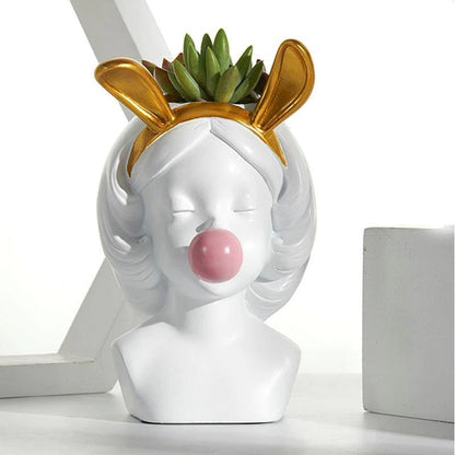 Bubblegum Girl Bust Planter with Cat or Bunny Ears, view 12