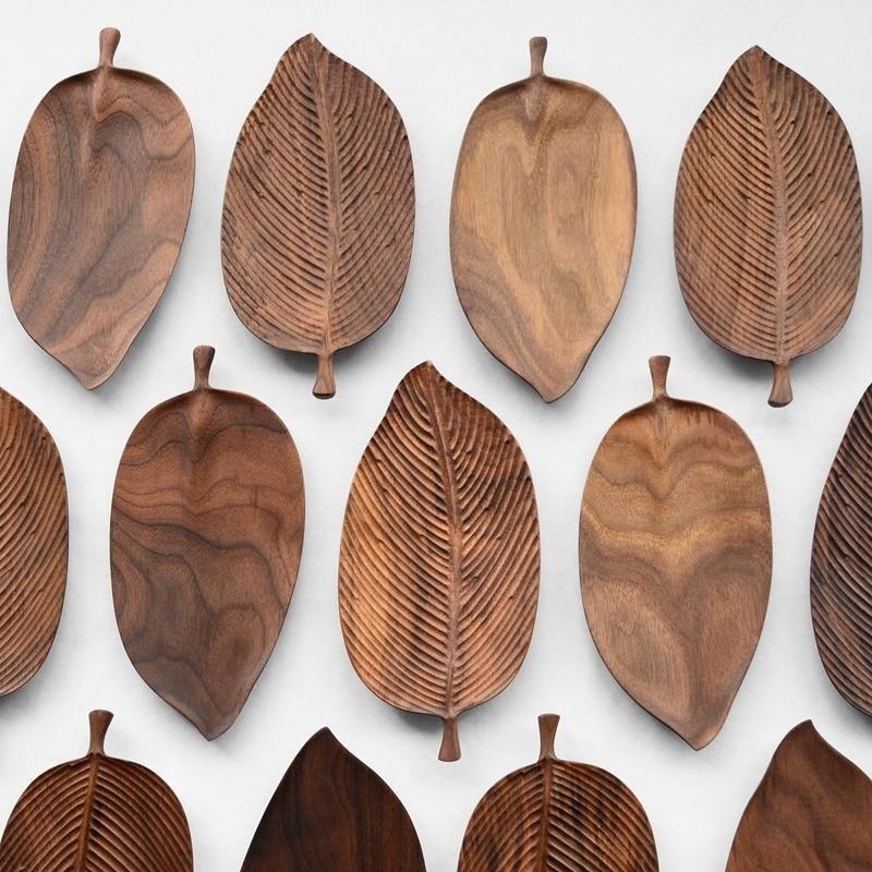 Black Walnut Leaf Serving Trays, Three Sizes
