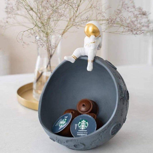 Moon Bowl Candy Dish with Astronaut Figure, Resin