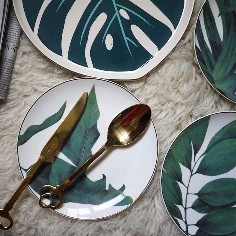 Hand Painted Tropical Leaf Ceramic Plate, 8 in, view 3