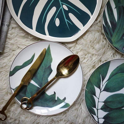 Hand Painted Tropical Leaf Ceramic Plate, 8 in, view 3