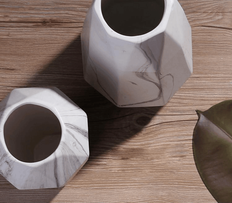 Faceted Ceramic Vases with a Marbled Finish, Five Sizes, view 9