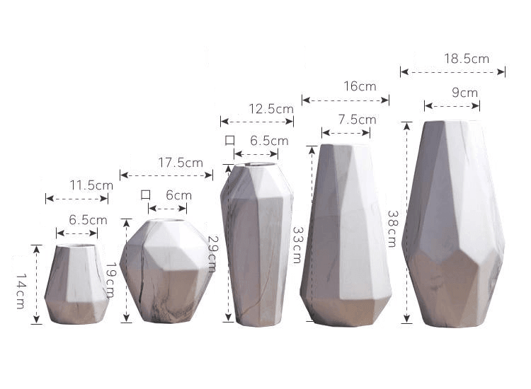 Faceted Ceramic Vases with a Marbled Finish, Five Sizes, view 21