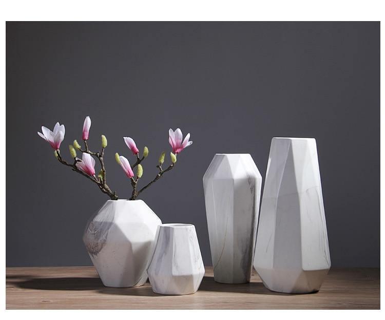 Faceted Ceramic Vases with a Marbled Finish, Five Sizes, view 10