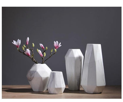 Faceted Ceramic Vases with a Marbled Finish, Five Sizes, view 10