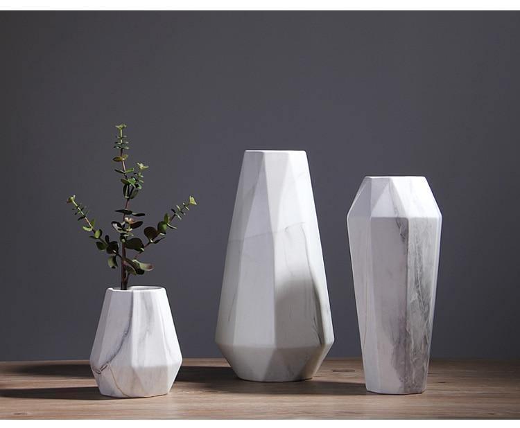 Faceted Ceramic Vases with a Marbled Finish, Five Sizes, view 16