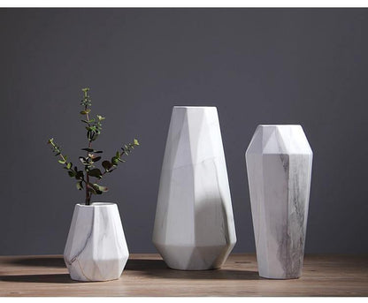 Faceted Ceramic Vases with a Marbled Finish, Five Sizes, view 16