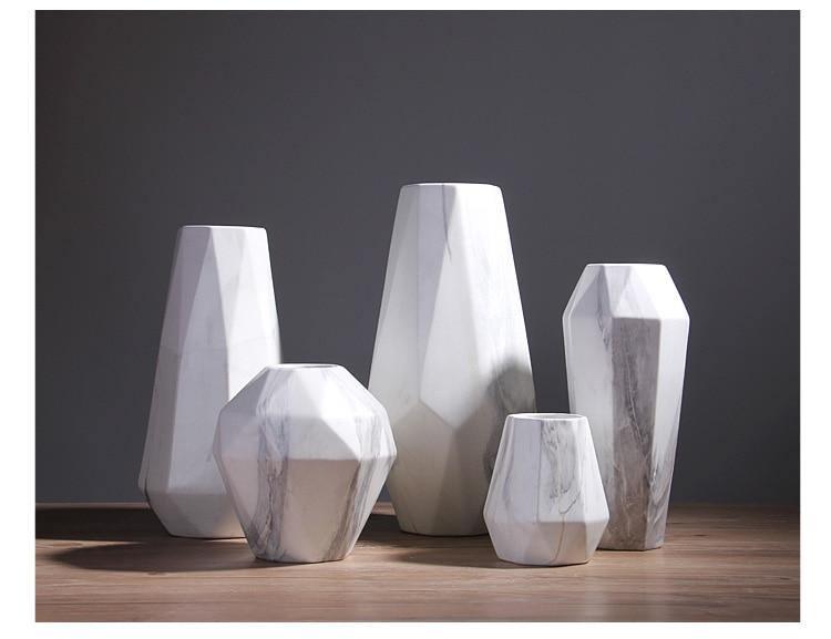 Faceted Ceramic Vases with a Marbled Finish, Five Sizes, view 11