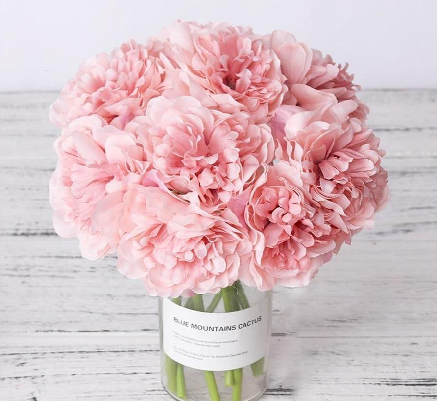 Silk Faux Peonies, Set of 5 Stems