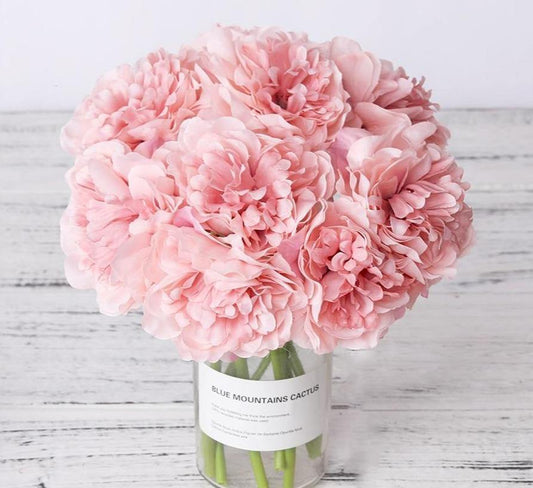 Silk Faux Peonies, Set of 5 Stems