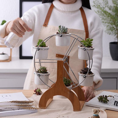 Bamboo Ferris Wheel Stand with Six Ceramic Pots, view 2