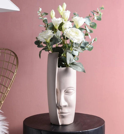Sculpted Half Face Ceramic Vase, White or Gray, view 3