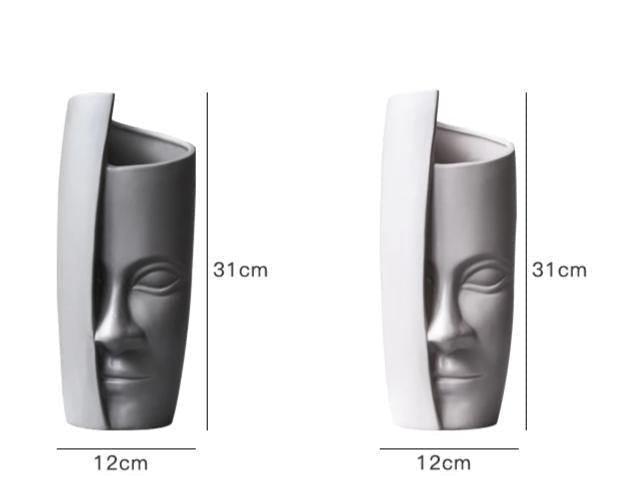 Sculpted Half Face Ceramic Vase, White or Gray, view 6