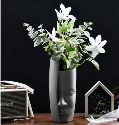 Sculpted Half Face Ceramic Vase, White or Gray, view 5