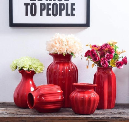 Curved Red Ceramic Vase in Eleven Shapes and Sizes