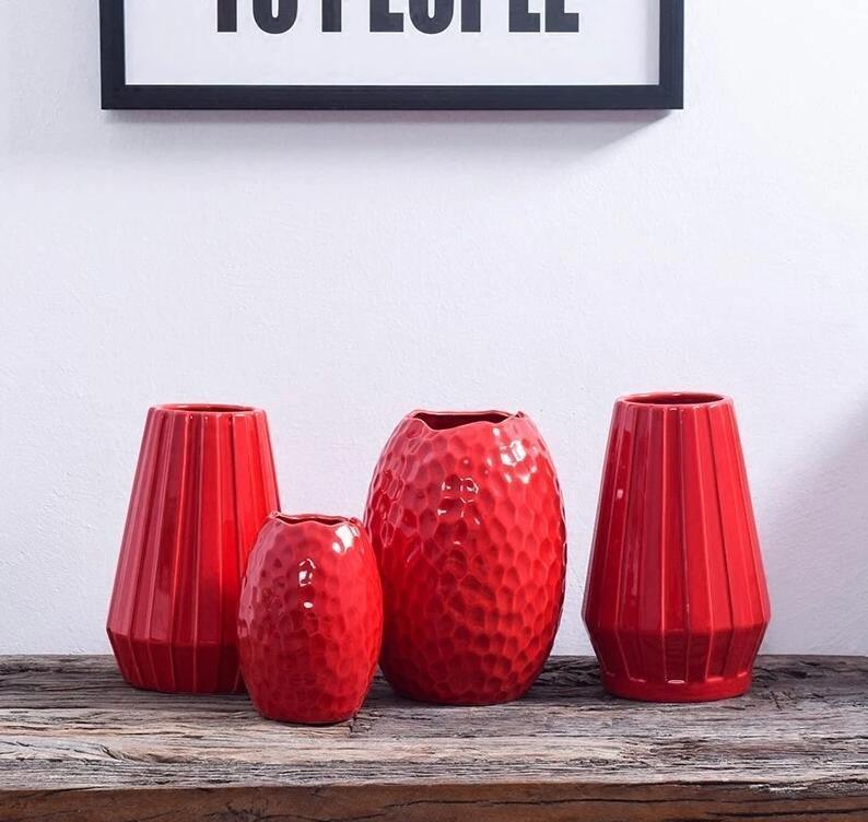 Curved Red Ceramic Vase in Eleven Shapes and Sizes, view 2
