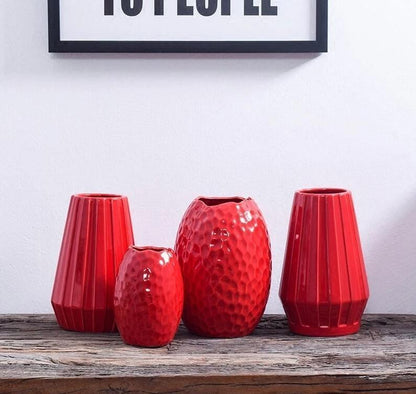 Curved Red Ceramic Vase in Eleven Shapes and Sizes, view 2