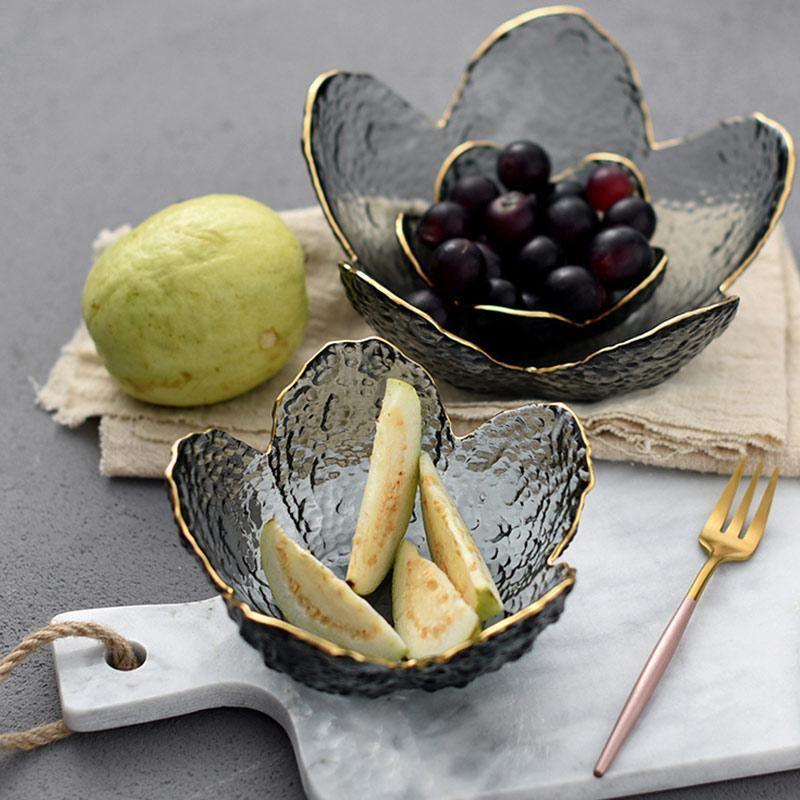 Textured Glass Petal Bowls with Gold Rim, 3 Sizes