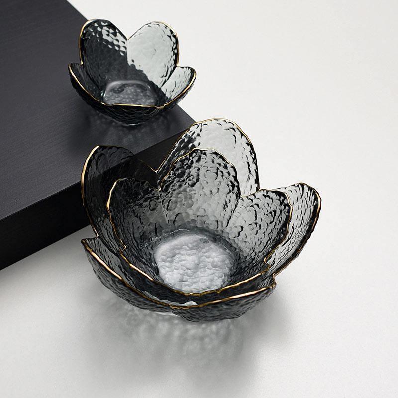Textured Glass Petal Bowls with Gold Rim, 3 Sizes, view 8