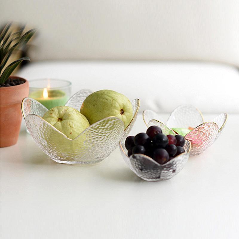 Textured Glass Petal Bowls with Gold Rim, 3 Sizes, view 9