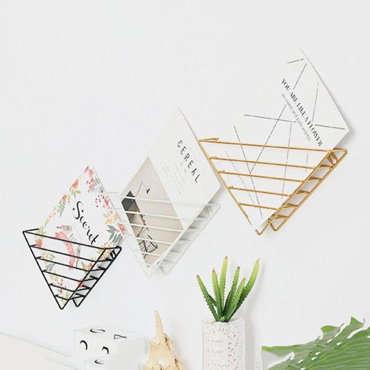 Triangular Metal Wall Rack for Magazines and Files