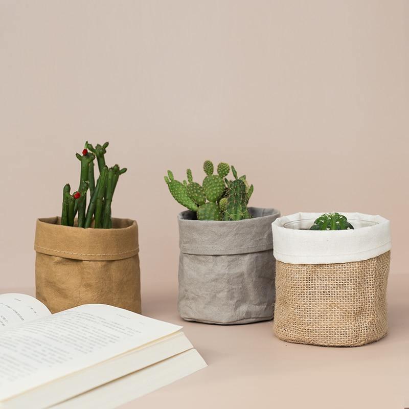 Coated Fabric Planter Basket with Fold Down Rim