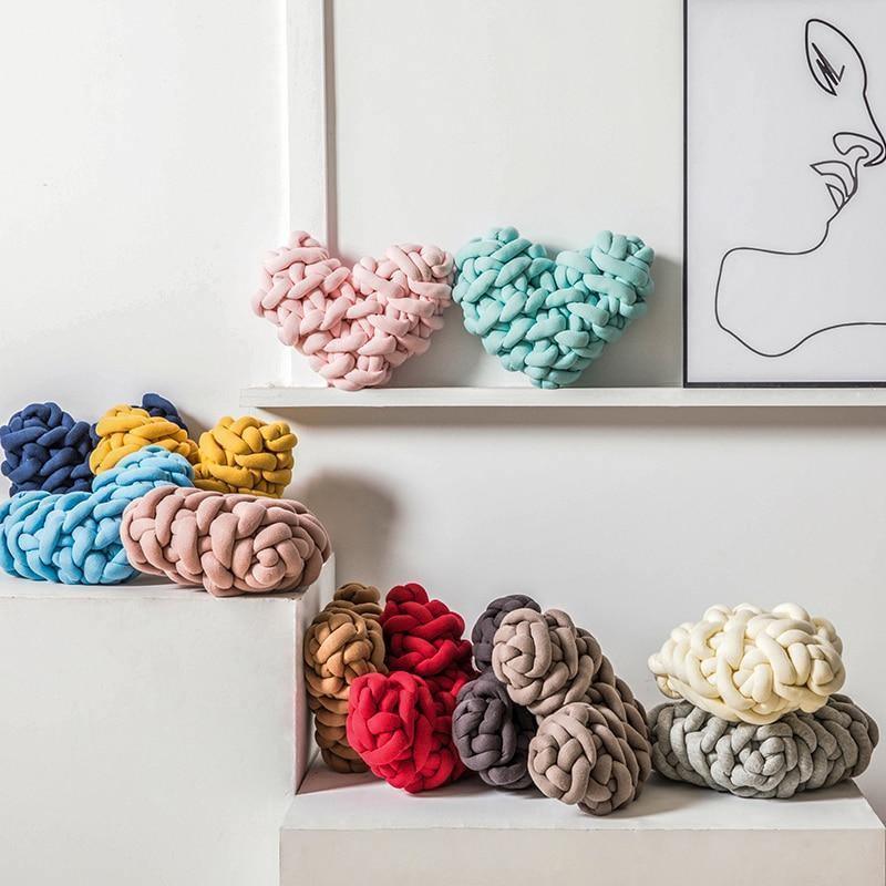 Heart-Shaped Chunky Knot Cotton Cushion, Twelve Colors, view 3