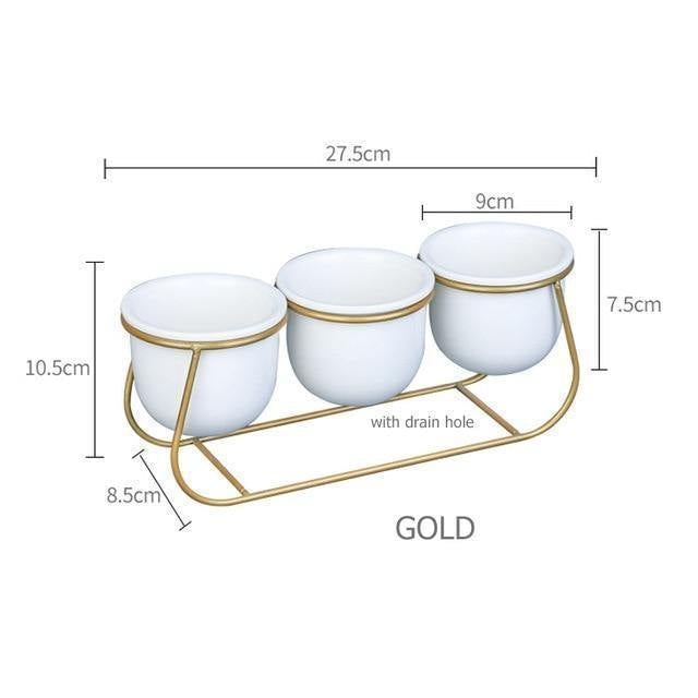 Three White Ceramic Pots on a Metal Stand, view 8
