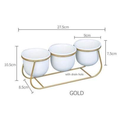 Three White Ceramic Pots on a Metal Stand, view 8