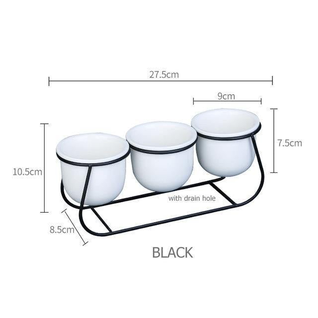 Three White Ceramic Pots on a Metal Stand, view 6