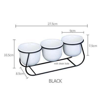 Three White Ceramic Pots on a Metal Stand, view 6