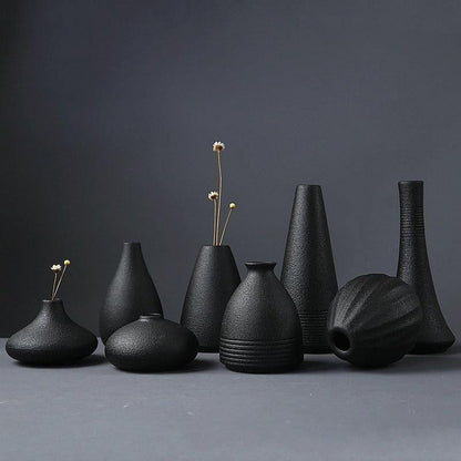 Black Textured Ceramic Vases, Eight Shapes