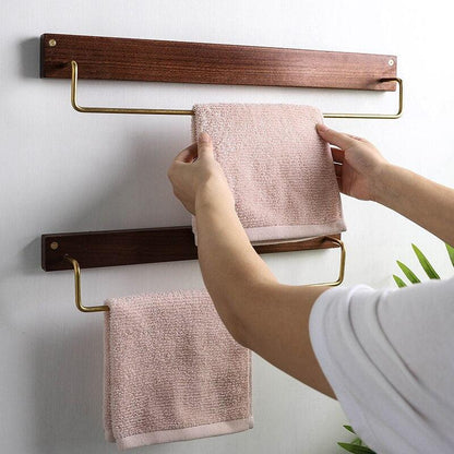 Wood and Brass Bathroom Towel Rack, Two Sizes, view 3
