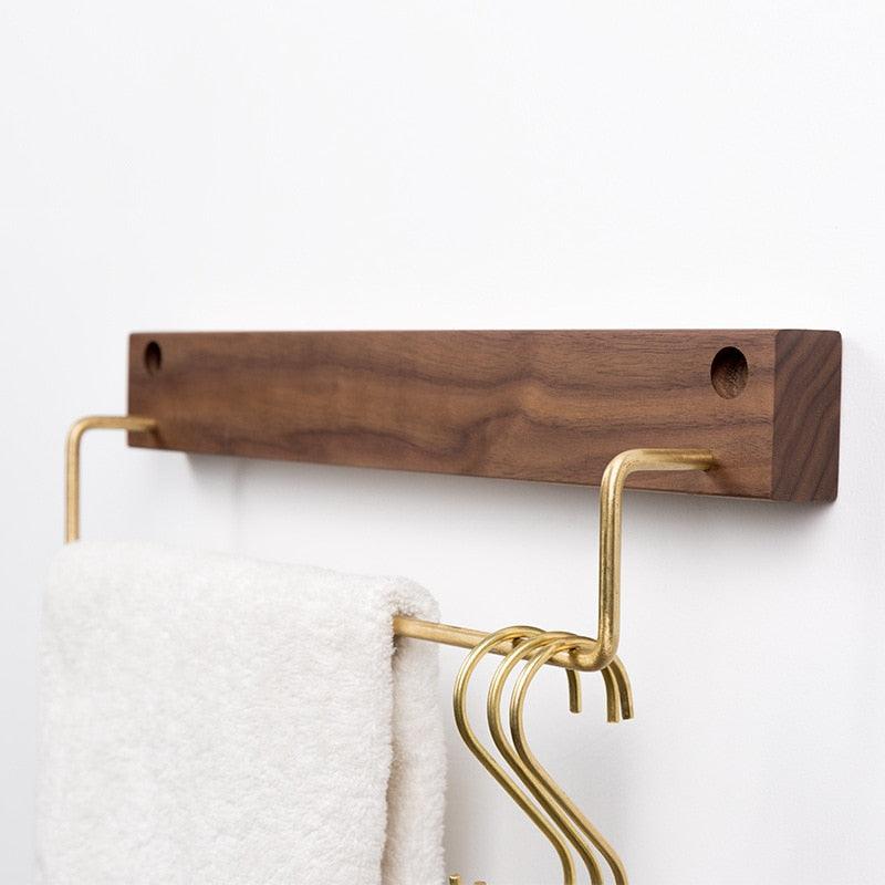 Wood and Brass Bathroom Towel Rack, Two Sizes, view 9