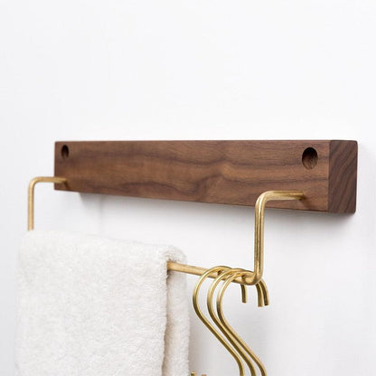 Wood and Brass Bathroom Towel Rack, Two Sizes, view 9