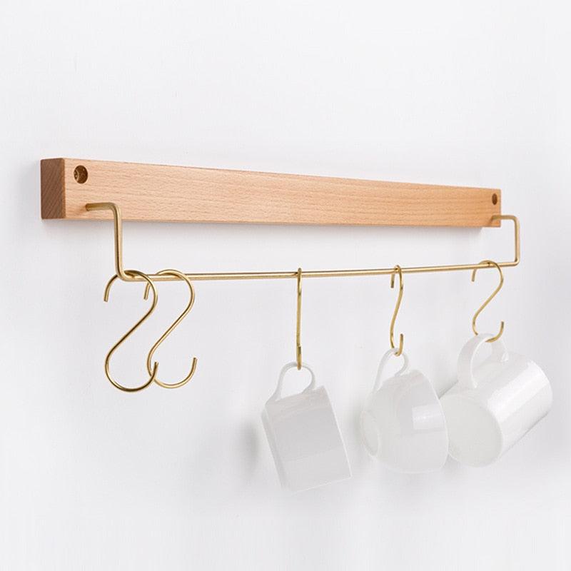 Wood and Brass Bathroom Towel Rack, Two Sizes, view 2