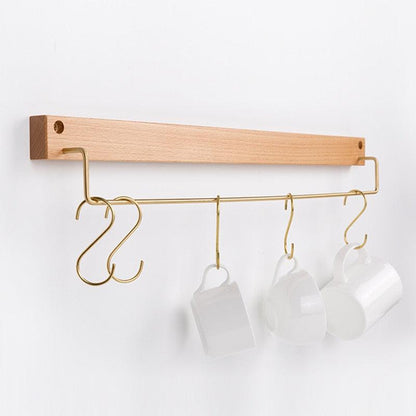 Wood and Brass Bathroom Towel Rack, Two Sizes, view 2