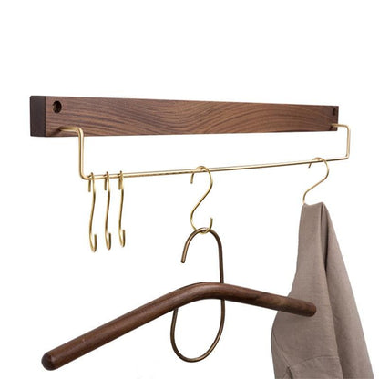 Wood and Brass Bathroom Towel Rack, Two Sizes, view 13