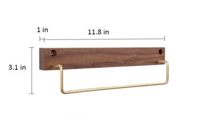 Wood and Brass Bathroom Towel Rack, Two Sizes, view 18