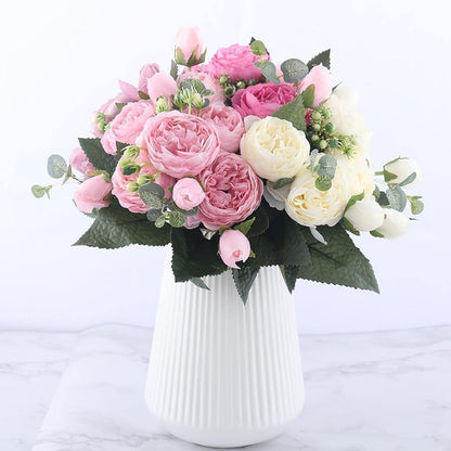 9-Stem Faux Silk Peony Set with 5 Blooms and 4 Buds, view 2